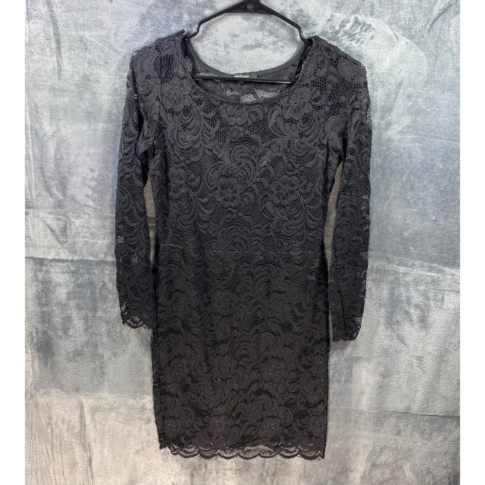 Ambiance Dress Womens Large Black Lace Short Sleeve Sheath Floral Knee Length